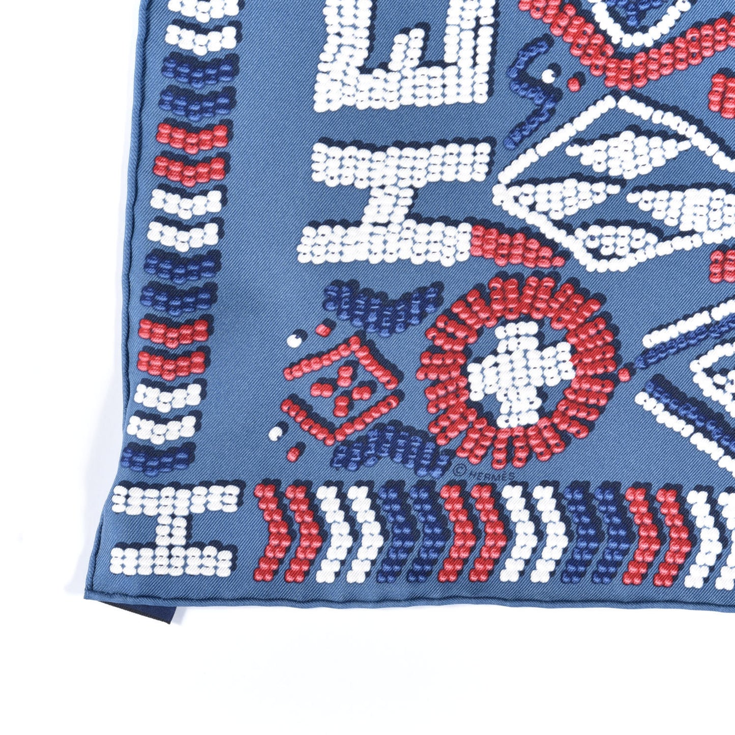 Silk Jersey Kelly En Perles Scarf 45 Bleu Jean Framboise