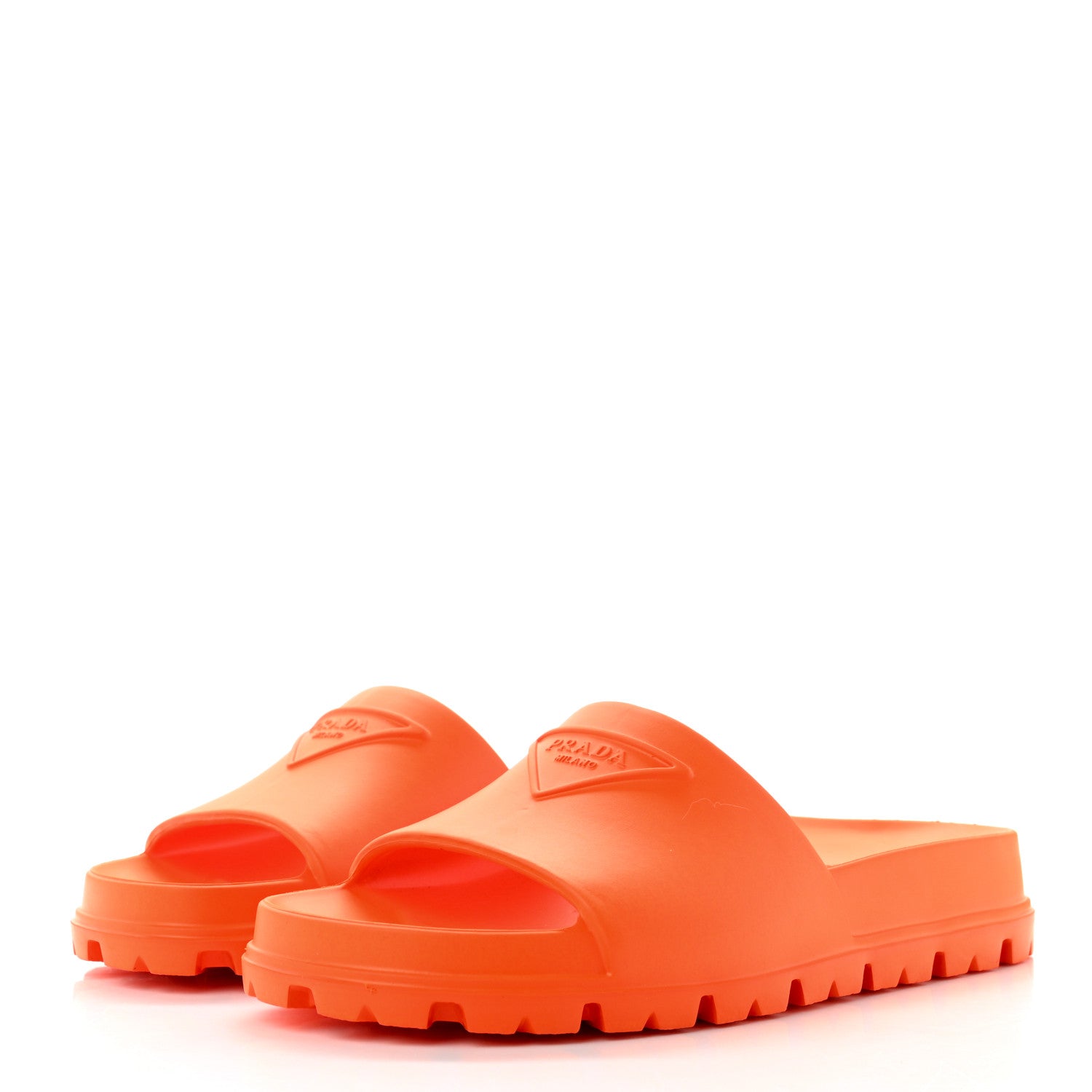 Prada EVA Rubber Triangle Logo Embossed Womens Lug Sole 20mm Slide Sandals 36 Papaya 3 of 7