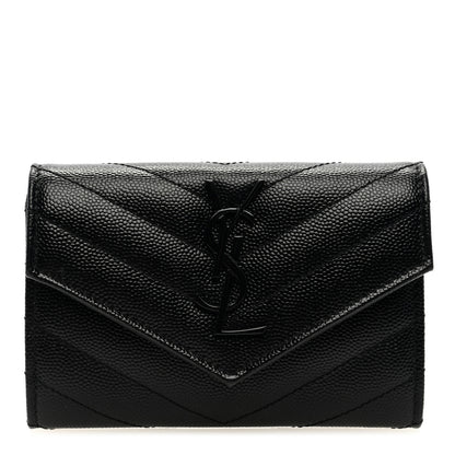 Saint Laurent Grain De Poudre Matelasse Chevron Small Monochrome Monogram Envelope Wallet Black 1 of 6
