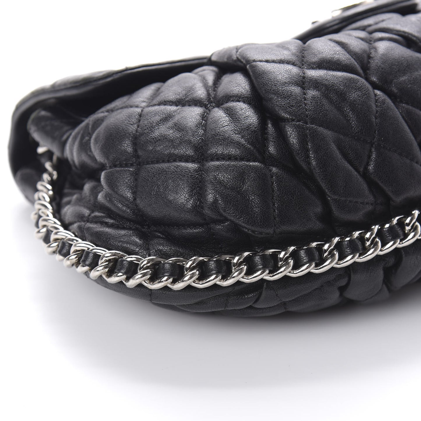 Washed Lambskin Quilted Medium Chain Around Messenger Black