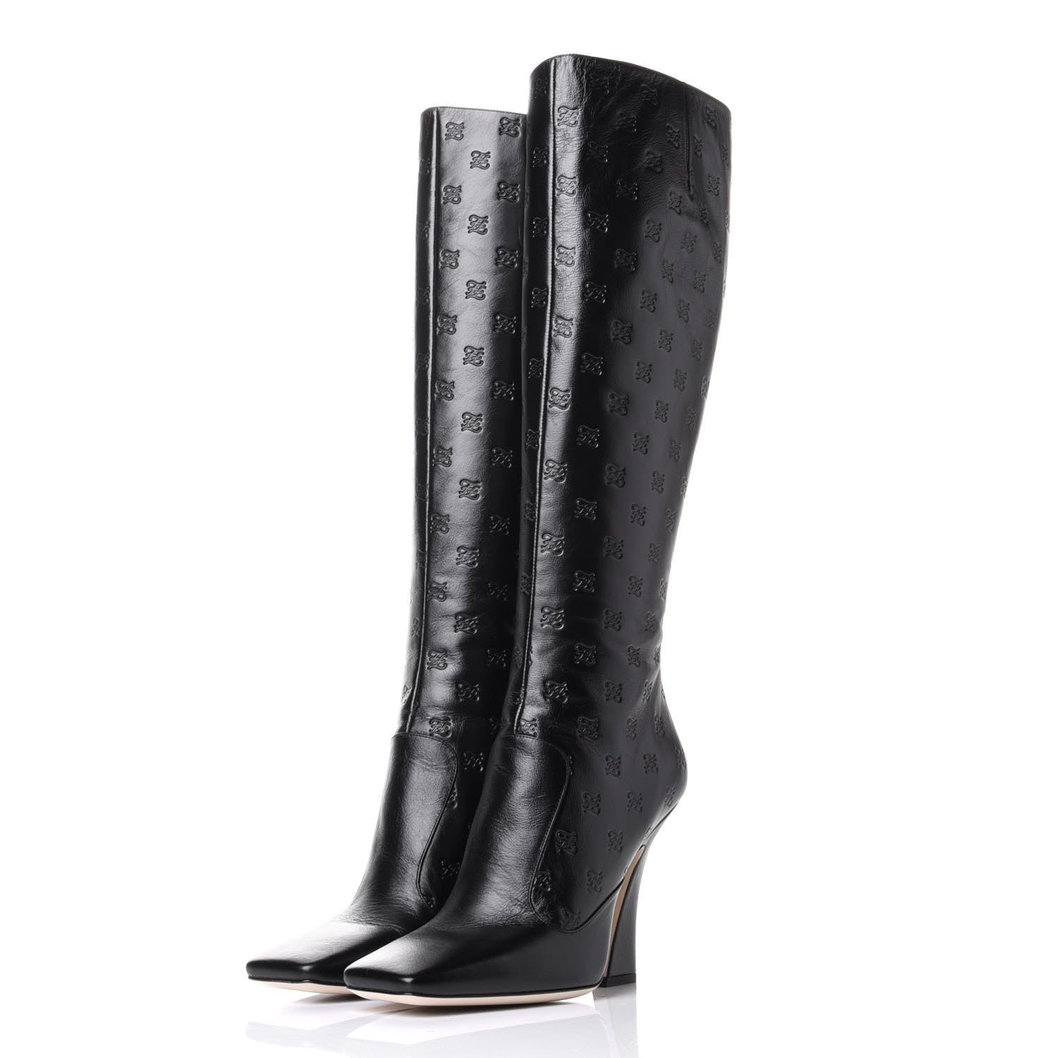 Fendi Vitello Karligraphy Embossed FFreedom Knee High Boots 39 Black 3 of 9