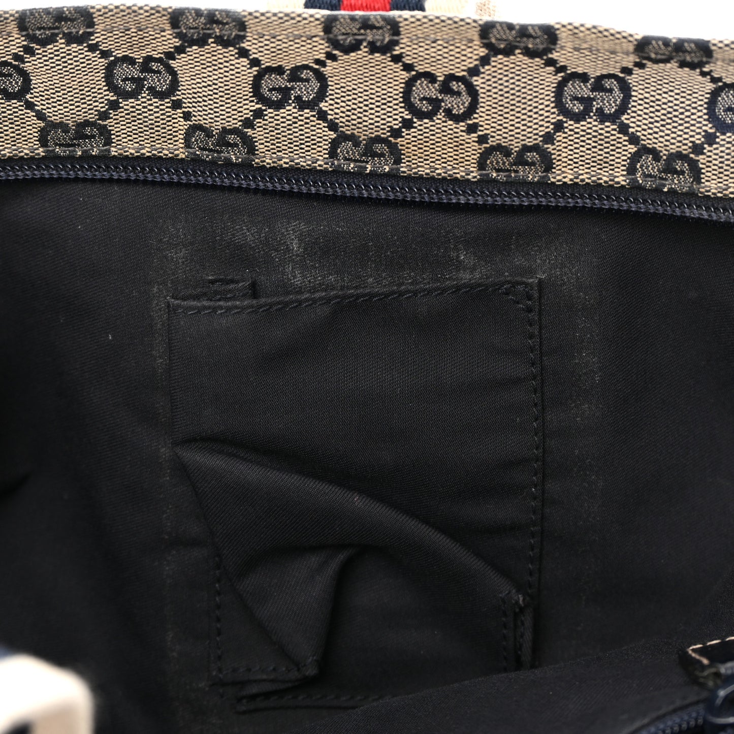 GG Monogram Medium Web Handle Bucket Tote Navy Blue