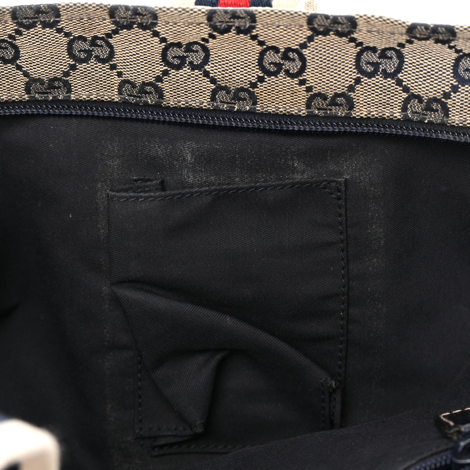 Gucci GG Monogram Medium Web Handle Bucket Tote Navy Blue 13 of 20