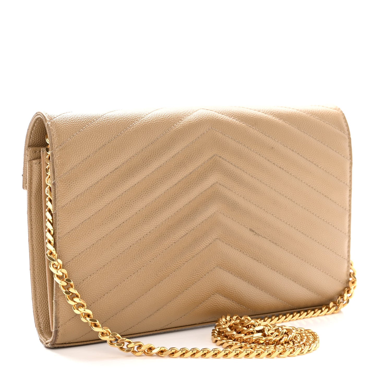 Grain De Poudre Matelasse Chevron Monogram Chain Wallet Dark Latte
