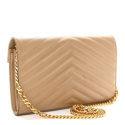 Saint Laurent Grain De Poudre Matelasse Chevron Monogram Chain Wallet Dark Latte 3 of 12
