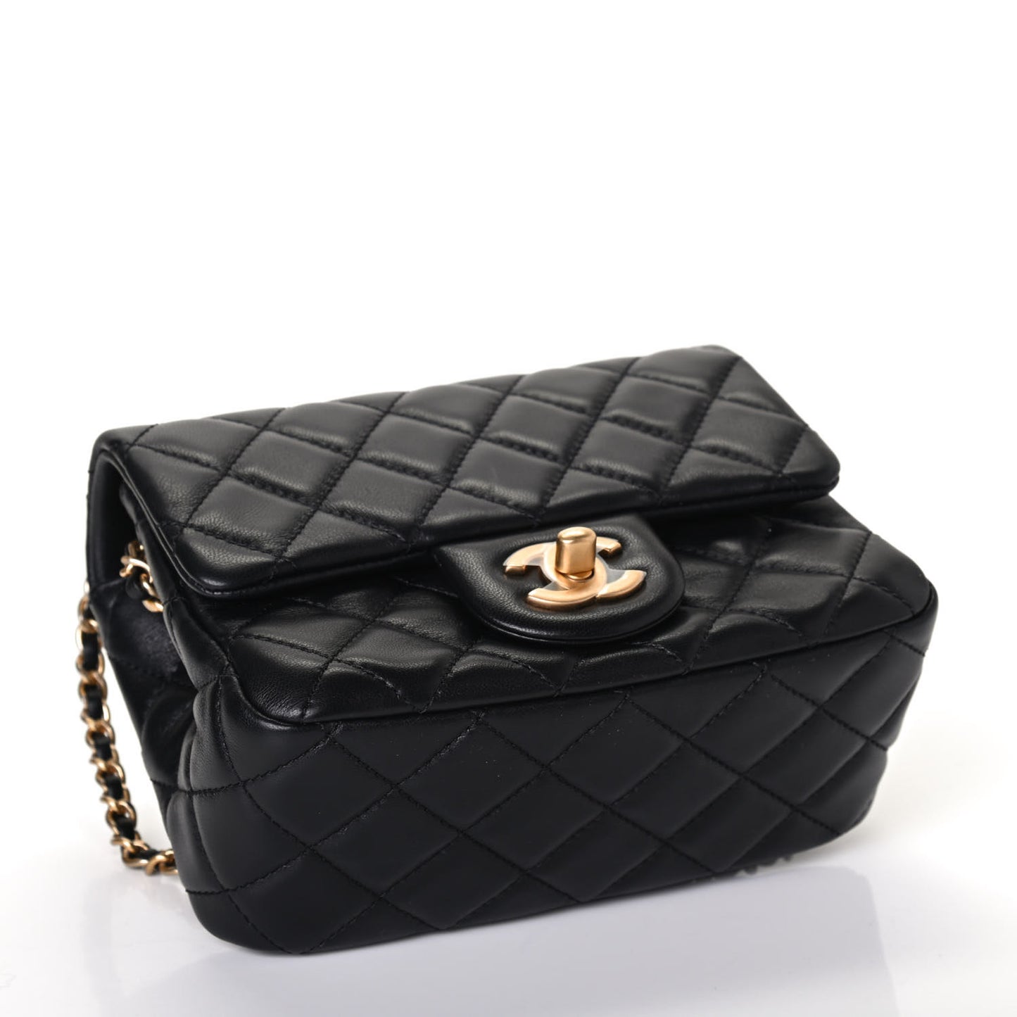 Lambskin Quilted Mini Pearl Crush Flap Black