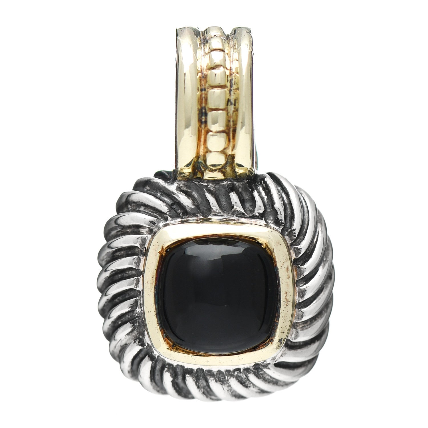 David Yurman Sterling Silver 14K Yellow Gold Black Onyx 7mm Albion Pendant 1 of 3