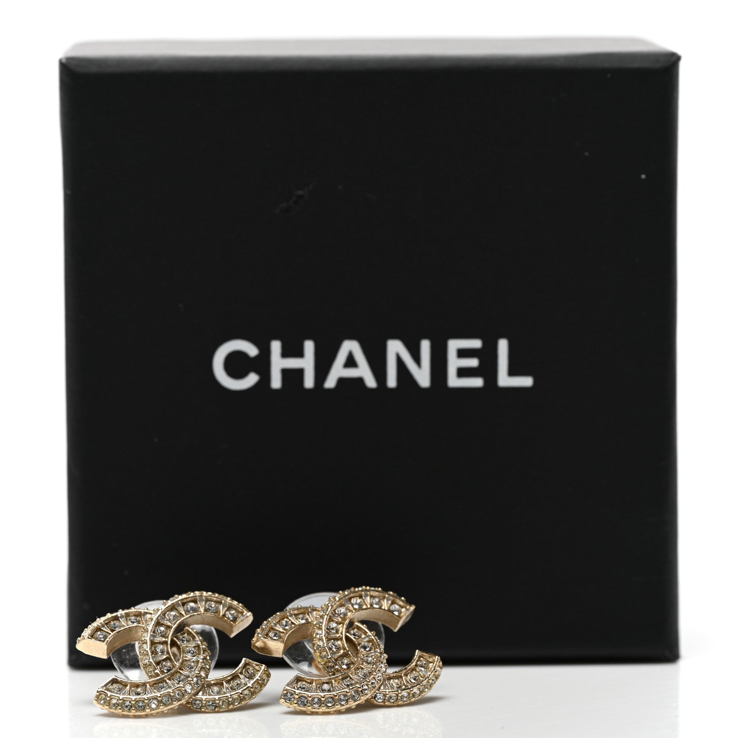 Chanel Crystal Timeless CC Earrings Light Gold 5 of 5