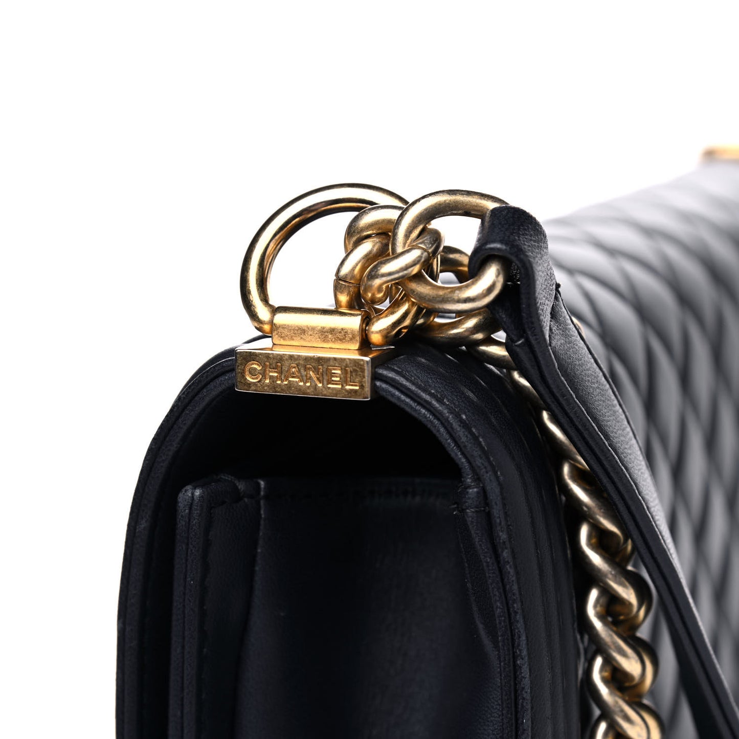 Lambskin Quilted Large Boy Flap Navy