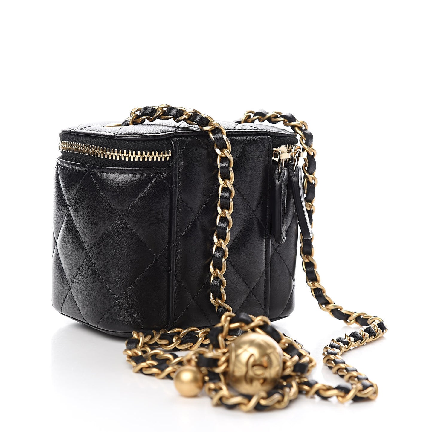 Lambskin Quilted Pearl Crush Box With Chain Black