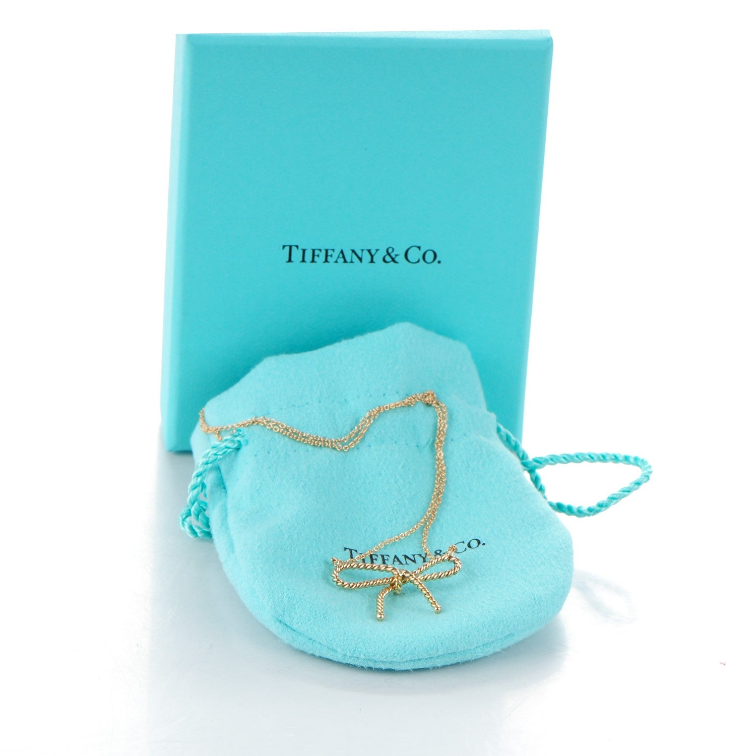 Tiffany 18K Yellow Gold Twist Bow Pendant Necklace 5 of 5