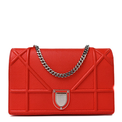 Christian Dior Grained Calfskin Diorama Wallet on Chain Pouch Rouge Vif 1 of 8