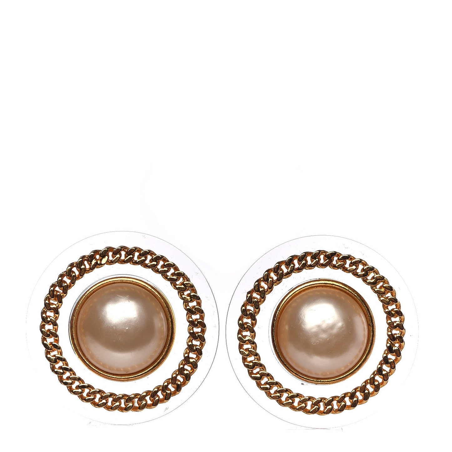 Pearl Resin Chain Clip On Earrings Gold