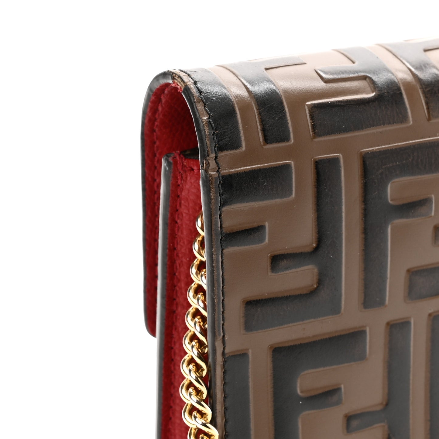 Vitello Cruise F is Fendi FF 1974 Embossed Medium Envelope Wallet On Chain Fragola Maya Black