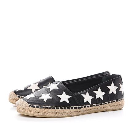 Saint Laurent Nappa Embossed Star Print Espadrilles 35 Black Optic White 3 of 10