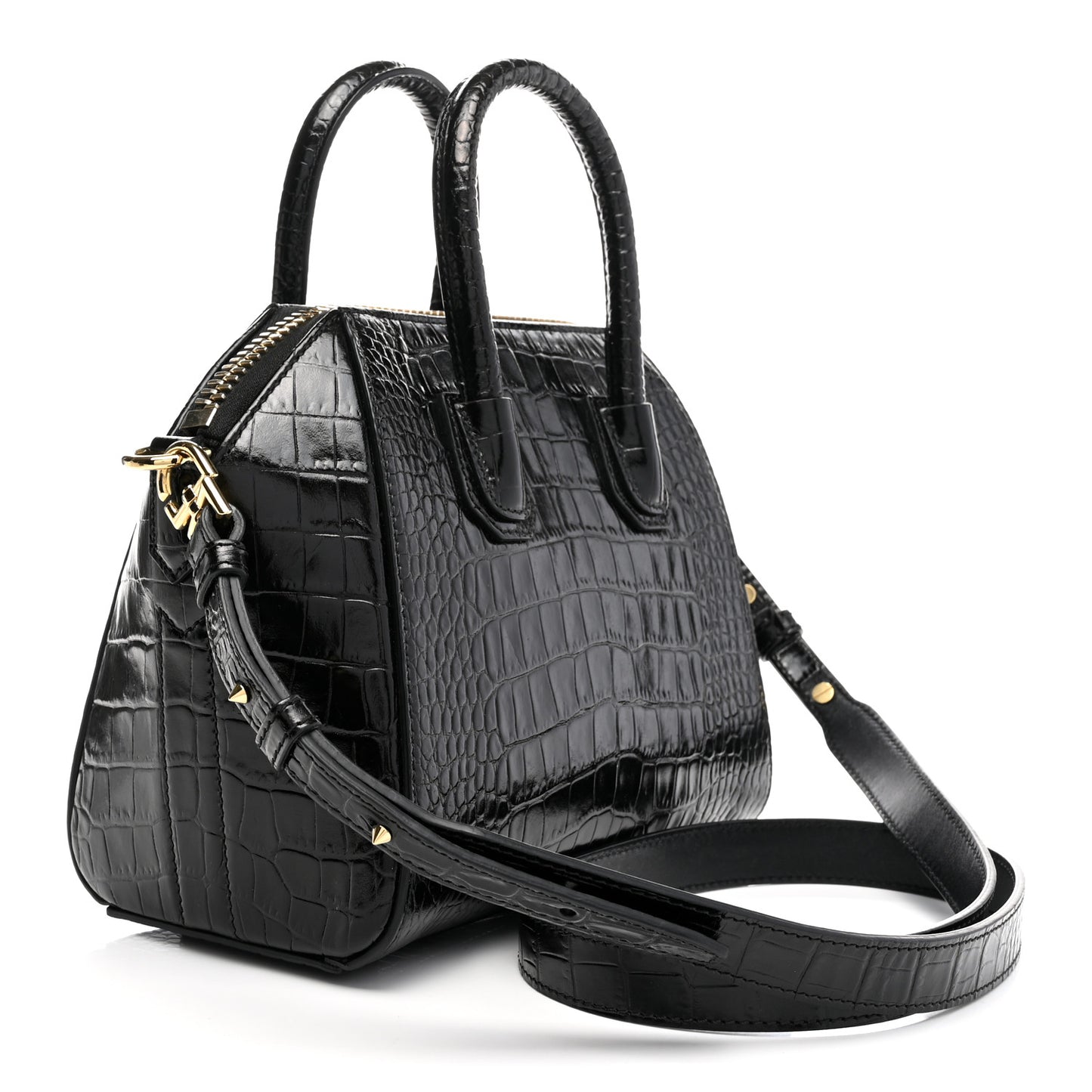 Calfskin Crocodile Embossed Mini Antigona Black
