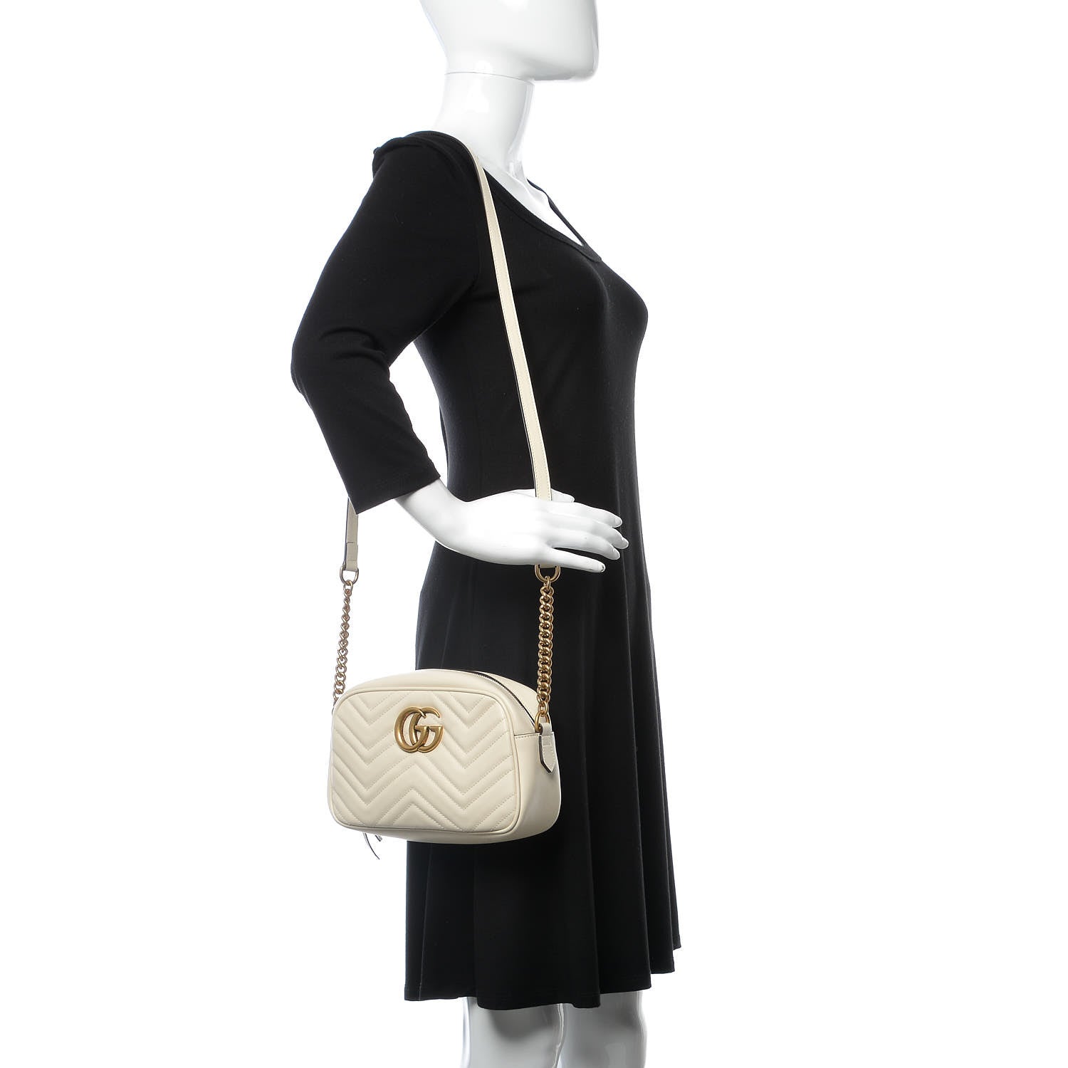 Gucci Calfskin Matelasse Small GG Marmont Chain Shoulder Bag White 2 of 8