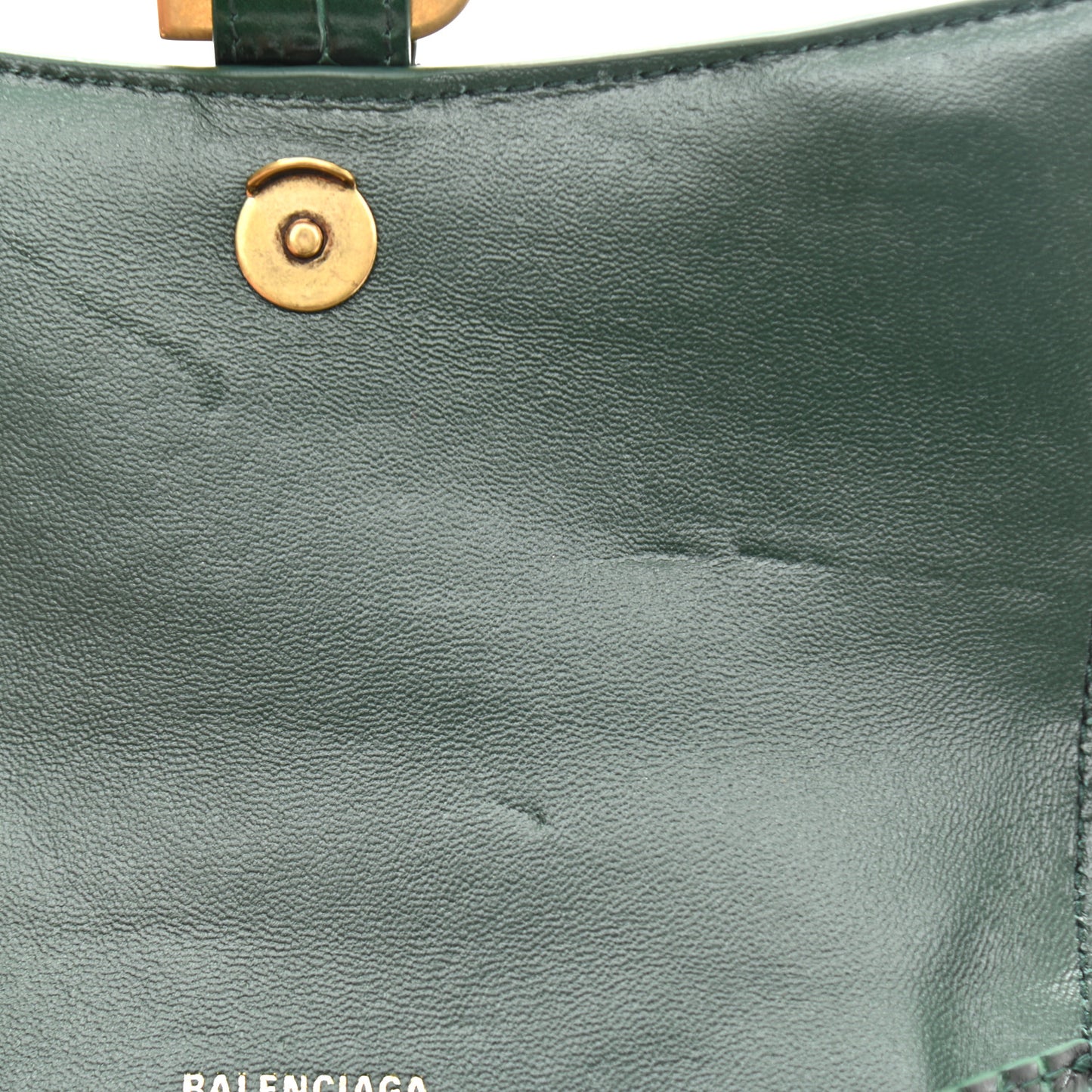 Shiny Calfskin Crocodile Embossed Hourglass Top Handle Bag XS Forest Green
