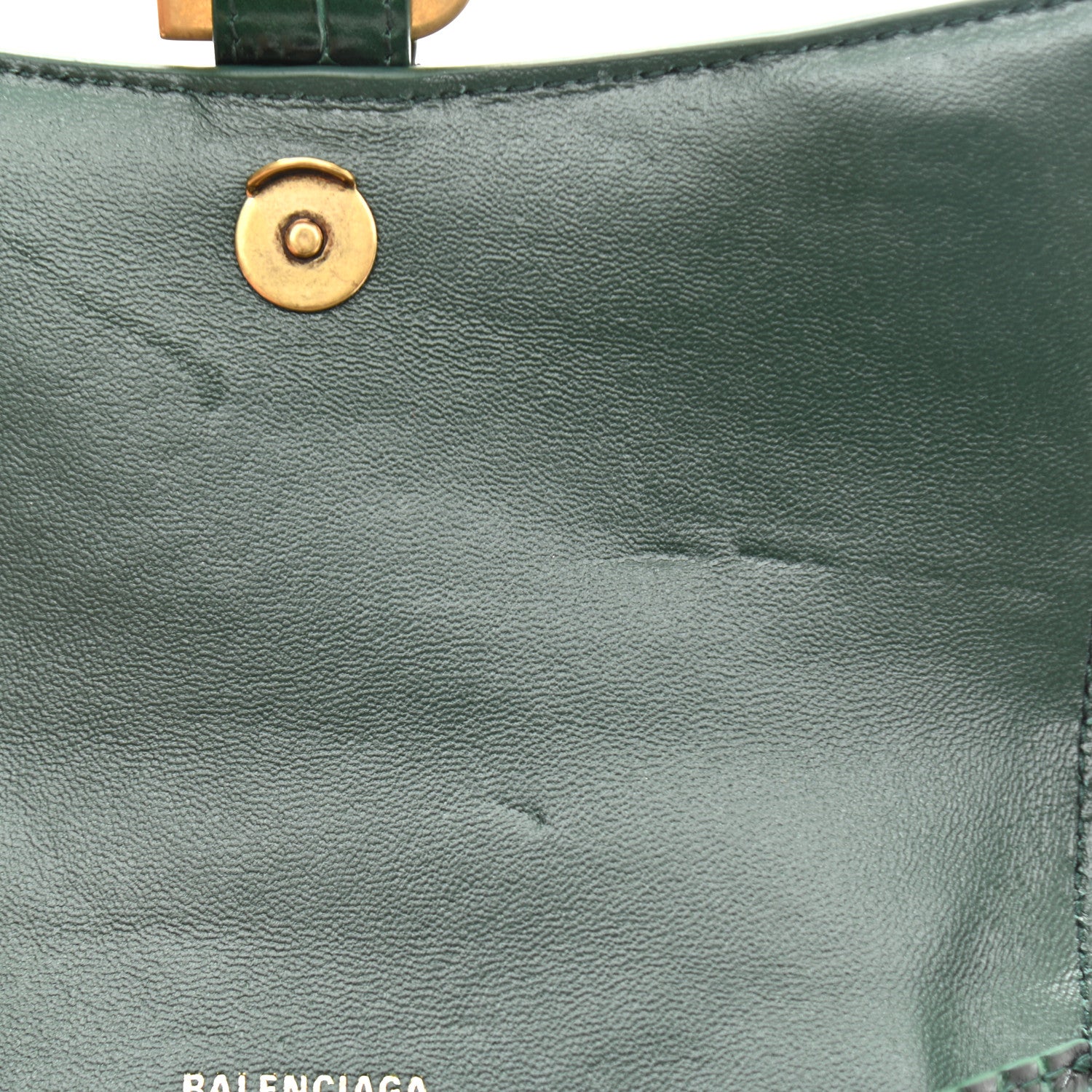 Balenciaga Shiny Calfskin Crocodile Embossed Hourglass Top Handle Bag XS Forest Green 13 of 14