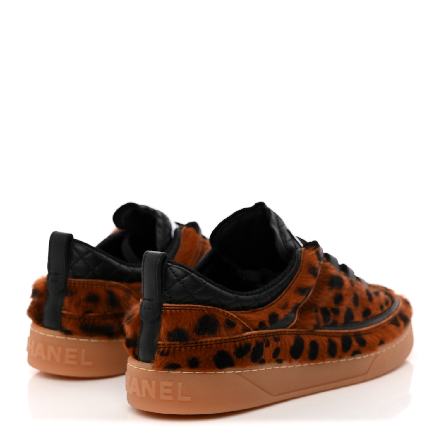 Chanel Lambskin Cheetah Print Quilted Sneakers 38.5 Brown Black 5 of 12