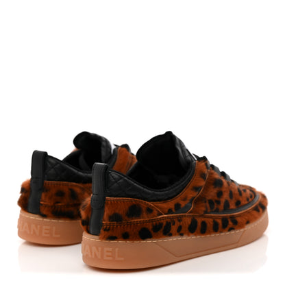 Chanel Lambskin Cheetah Print Quilted Sneakers 38.5 Brown Black 5 of 12