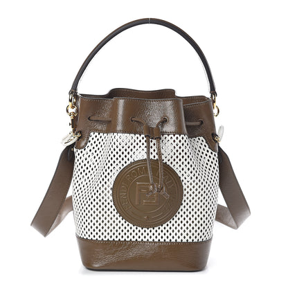 Fendi Vitello Liberty Glossy Lambskin F is Fendi Perforated Large Mon Tresor Bucket Bag White Ice Rust Maya 1 of 8