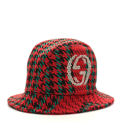 Gucci Tweed Wool Houndstooth Interlocking G Bucket Hat M Red Green 1 of 8