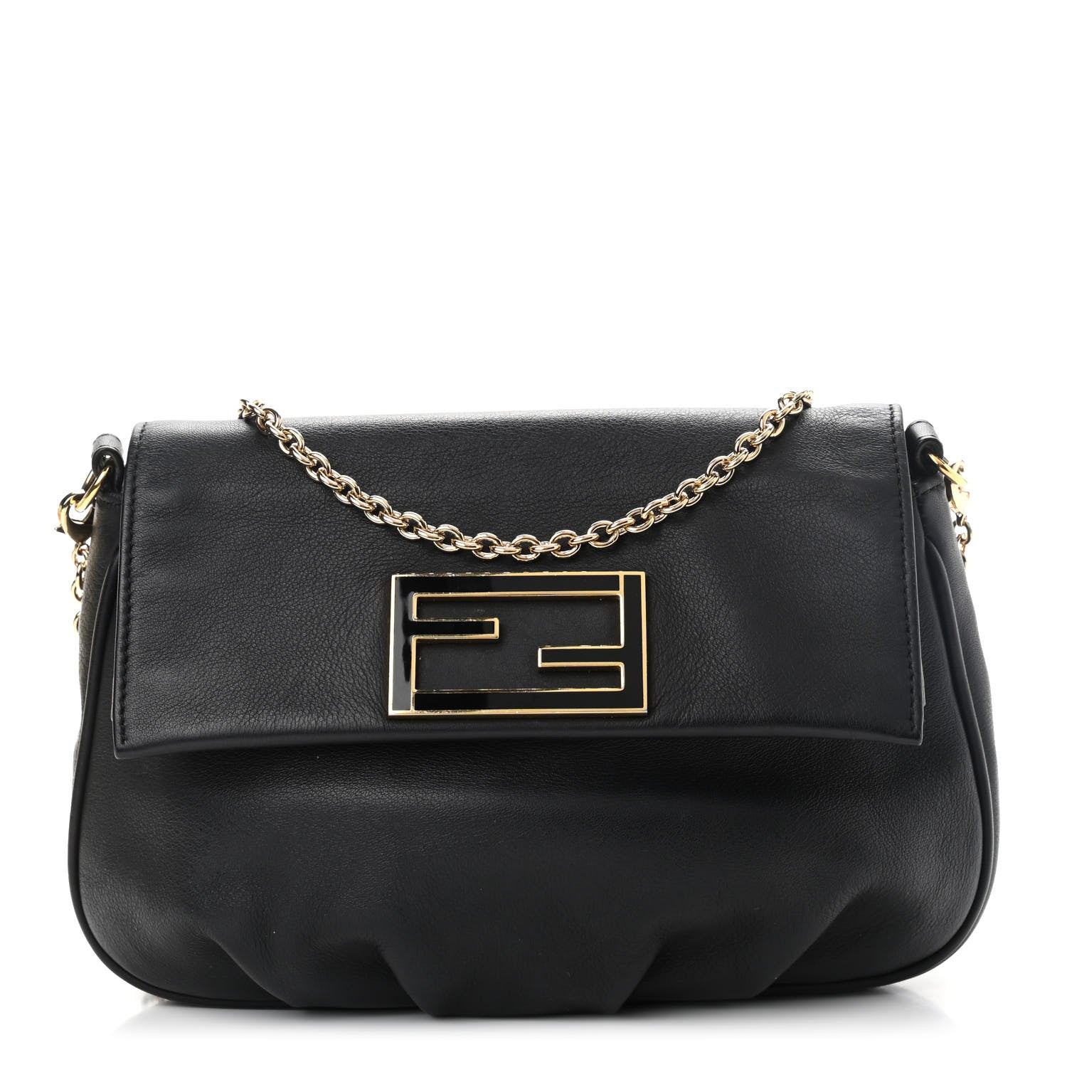 Fendi Vitello Flamingo Enamel Fendista Pouchette Crossbody Black 1 of 13