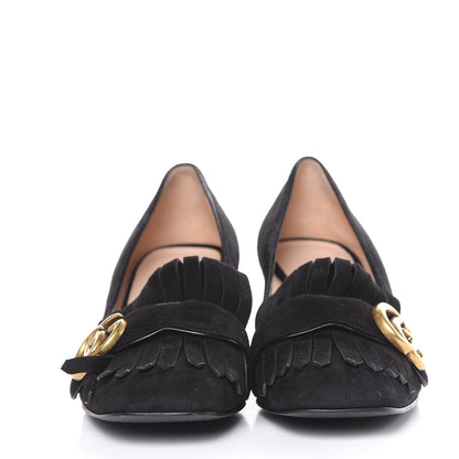 Gucci Kid Scamosciato GG Marmont Fringe 50mm Loafer Pumps 36.5 Black 2 of 11