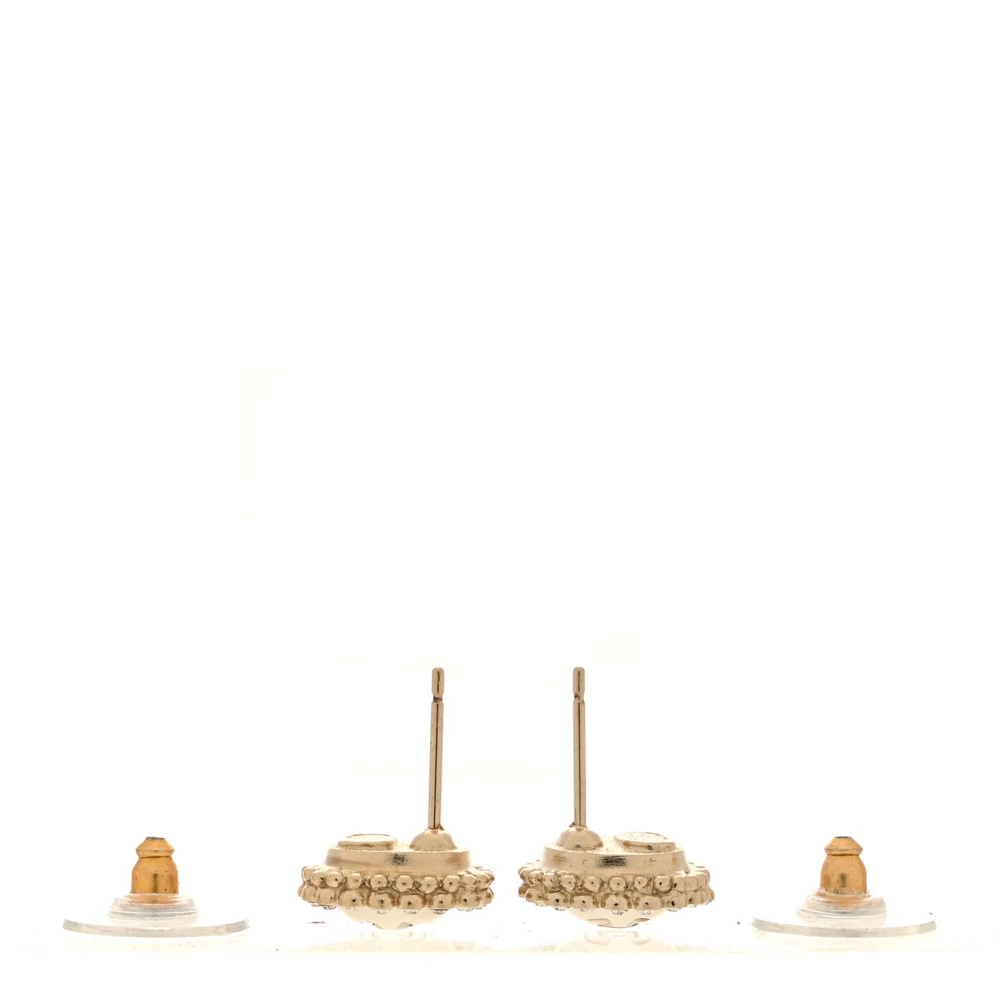 Metal Pearl Crystal CC Round Earrings Light Gold