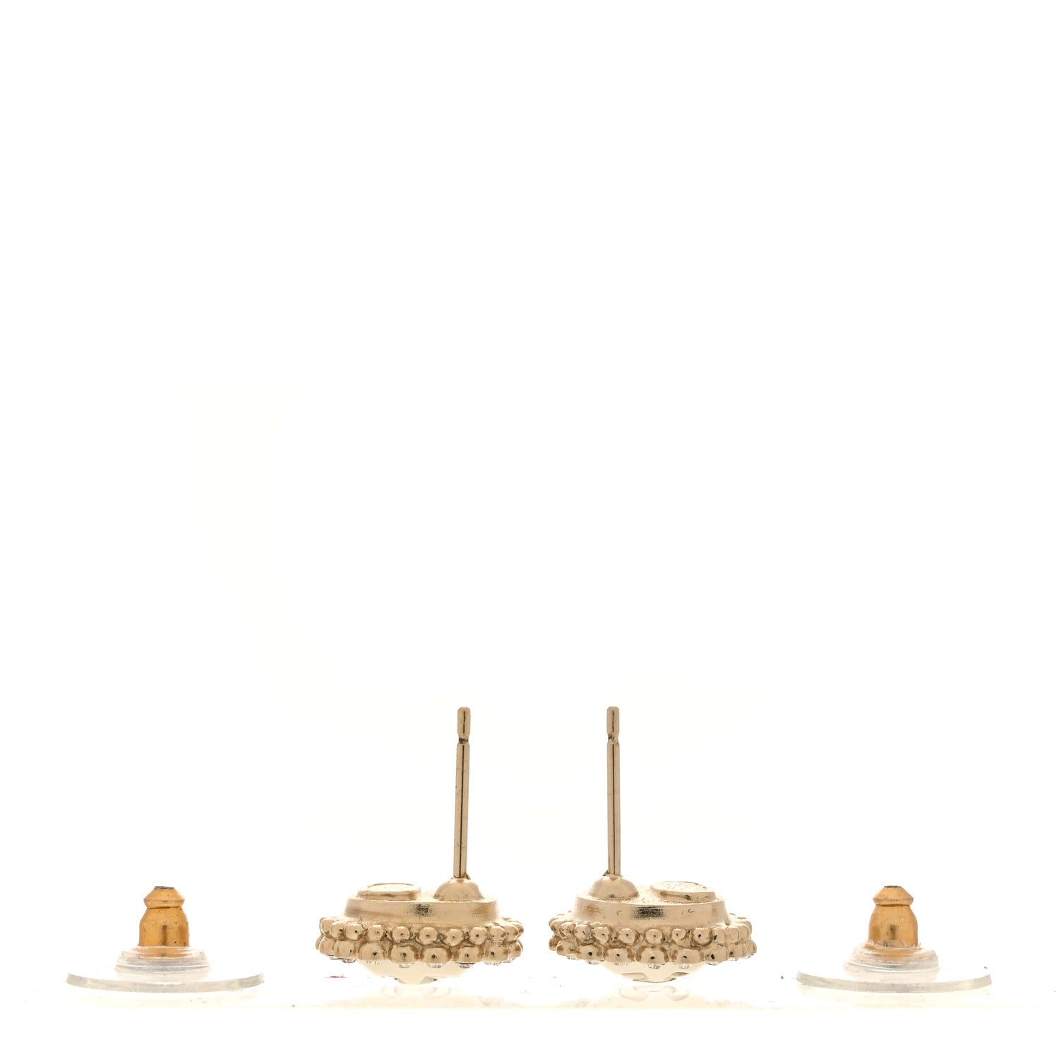 Chanel Metal Pearl Crystal CC Round Earrings Light Gold 3 of 5
