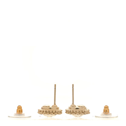 Chanel Metal Pearl Crystal CC Round Earrings Light Gold 3 of 5