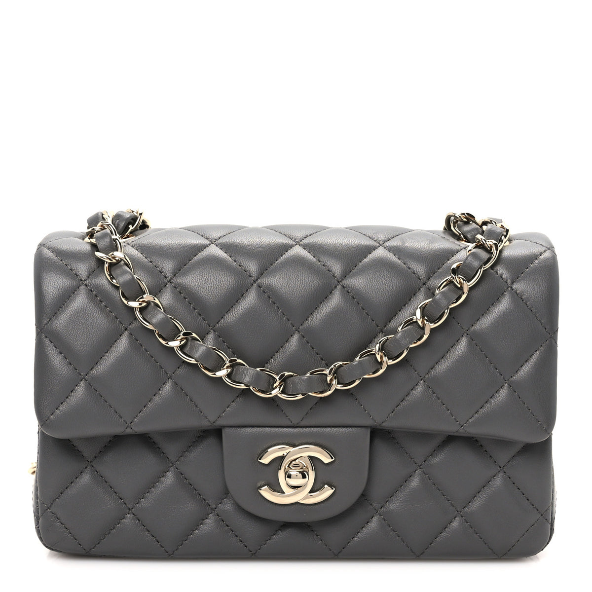 Lambskin Quilted Mini Rectangular Flap Dark Grey