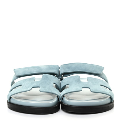 Hermes Suede Goatskin Womens Chypre Sandals 39.5 Vert d'eau 2 of 8