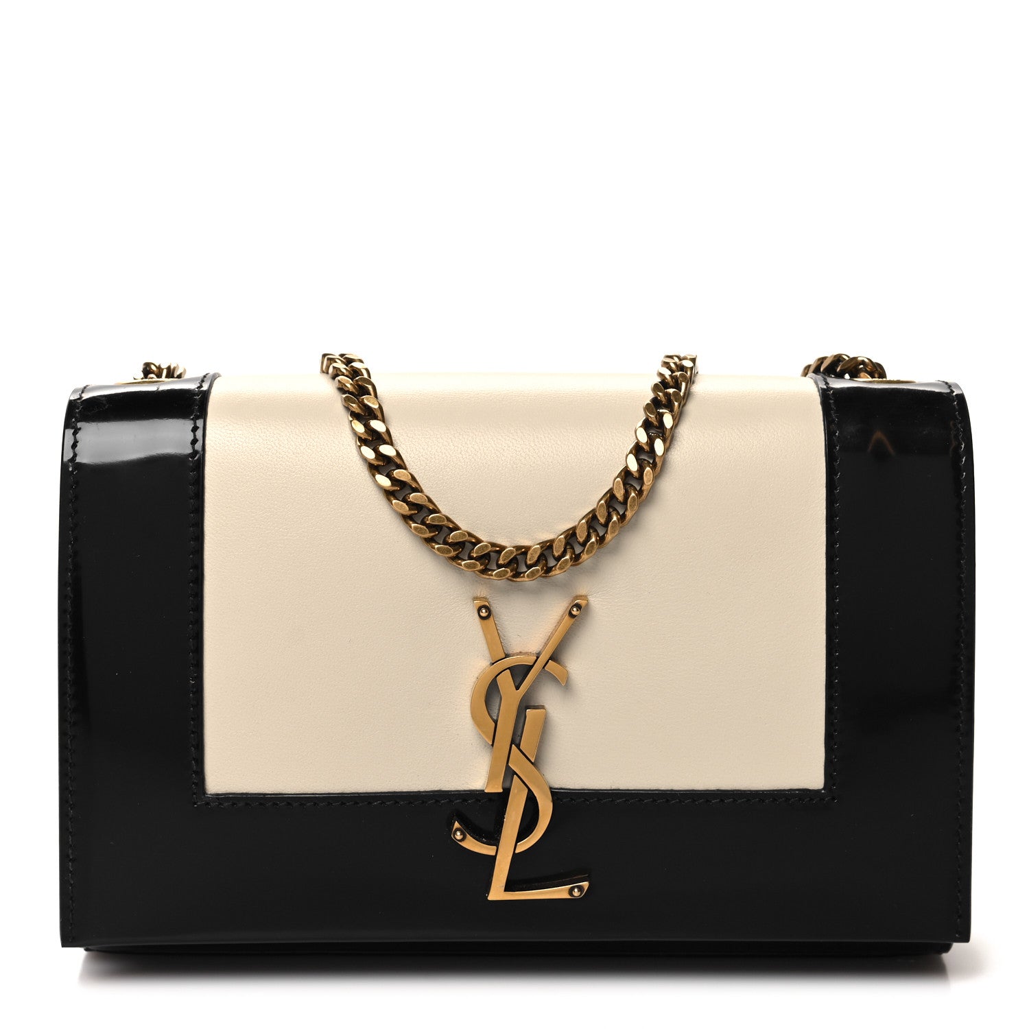Saint Laurent Nappa Patent Calfskin Two-Toned Small Monogram Kate Satchel Alabastro Black 1 of 10