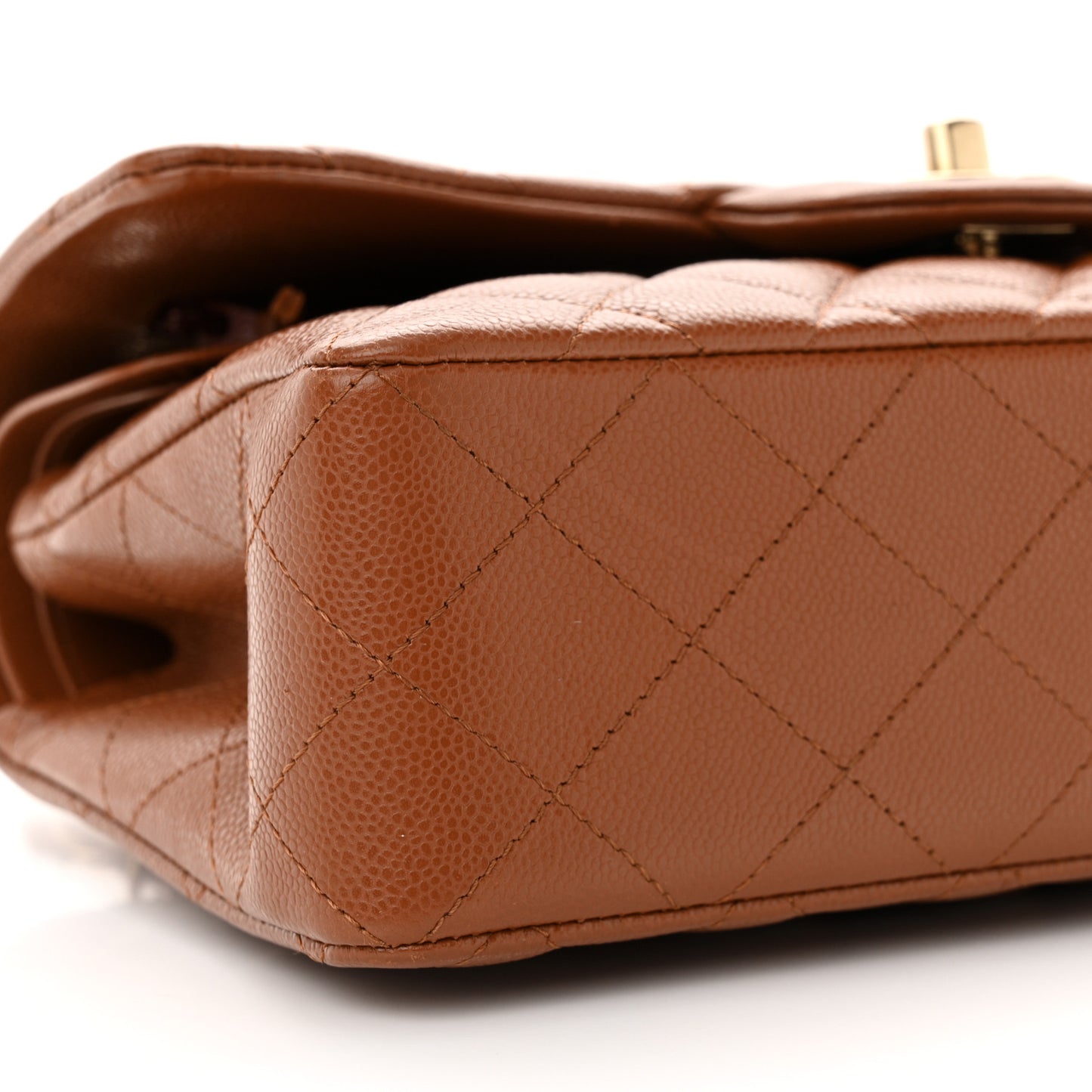 Caviar Quilted Small Double Flap Light Brown
