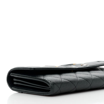 Chanel Caviar Quilted Filigree Large Gusset Flap Wallet Black 11 of 13