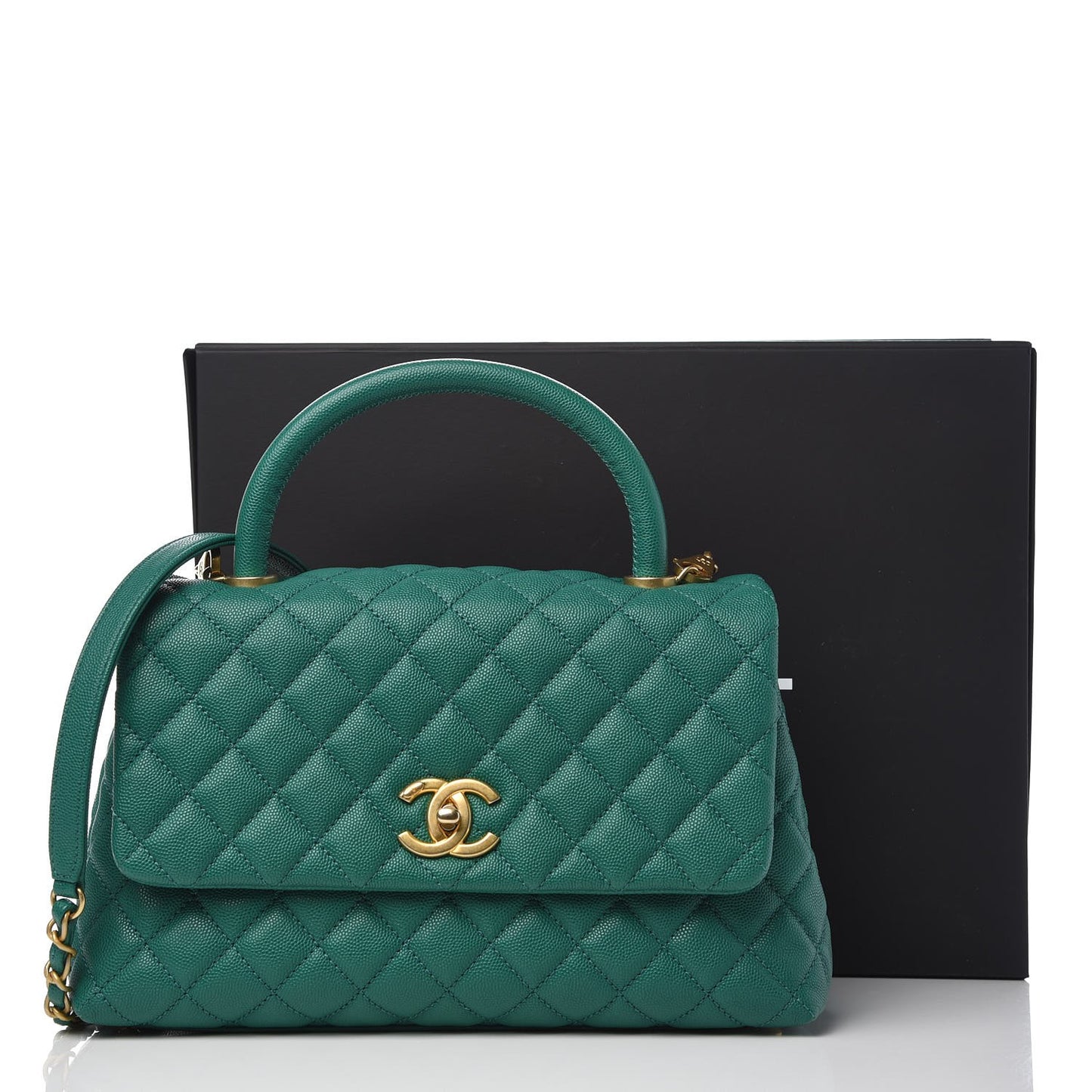 Caviar Quilted Small Coco Handle Flap Green