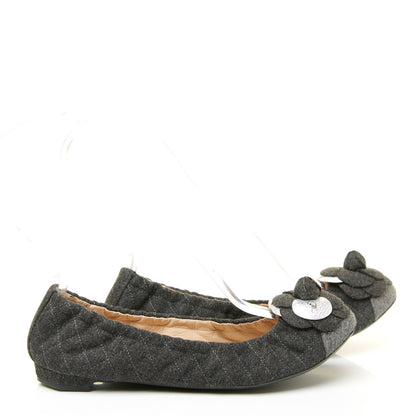 Chanel Tweed Quilted Camellia Cap Toe Ballerina Flats 37.5 Grey 4 of 10