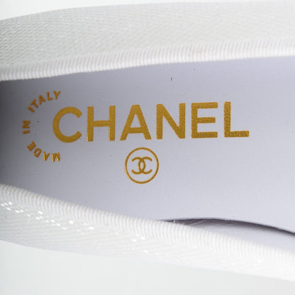 Chanel Fabric Glitter Cap Toe CC Ballerina Flats 38 White Black 9 of 9