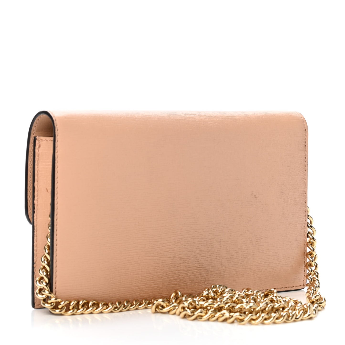 Textured Calfskin Icon Chain Wallet Pink Apricot