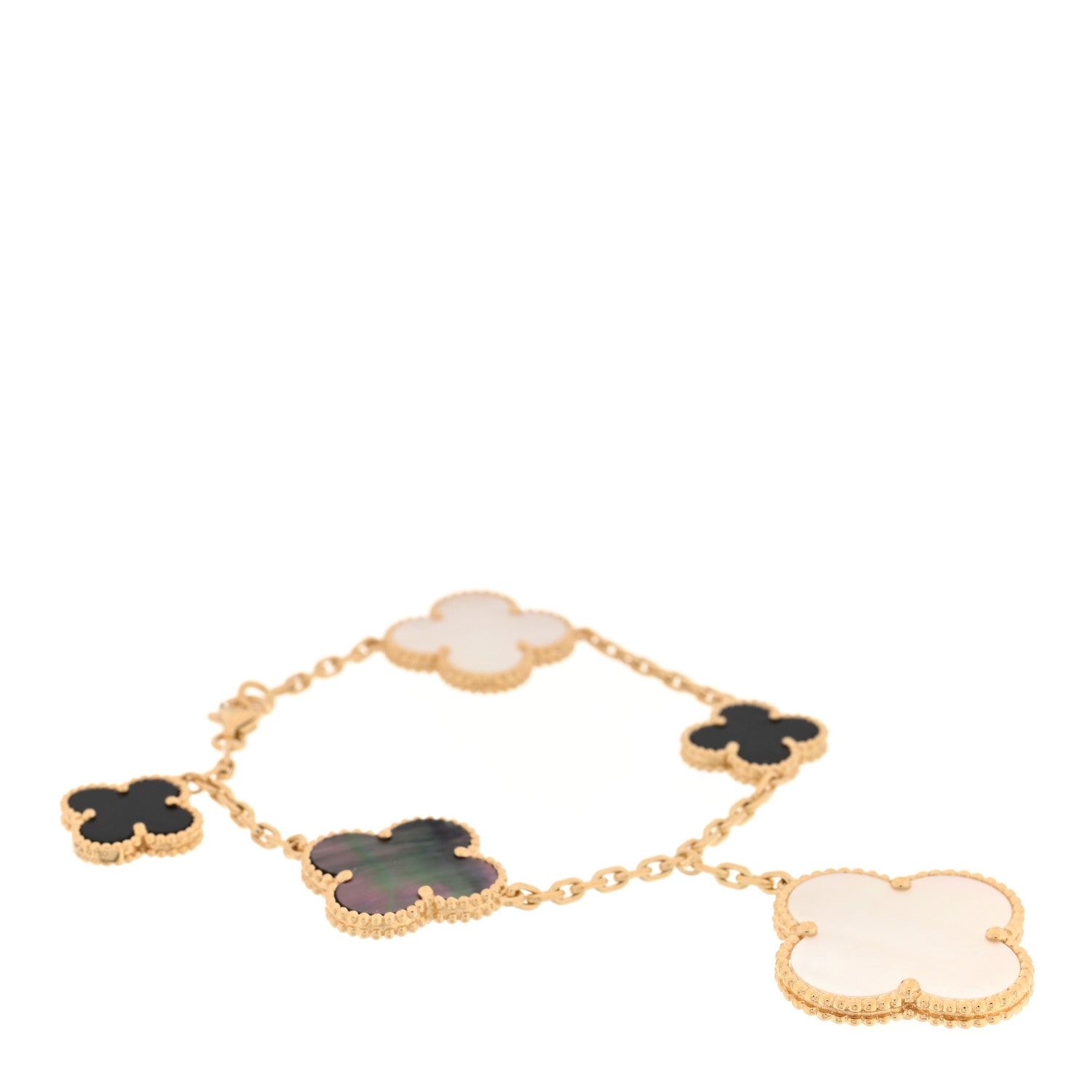 Van Cleef & Arpels 18K Yellow Gold Grey Mother of Pearl Black Onyx 5 Motifs Magic Alhambra Bracelet 1 of 4