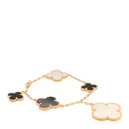 Van Cleef & Arpels 18K Yellow Gold Grey Mother of Pearl Black Onyx 5 Motifs Magic Alhambra Bracelet 1 of 4