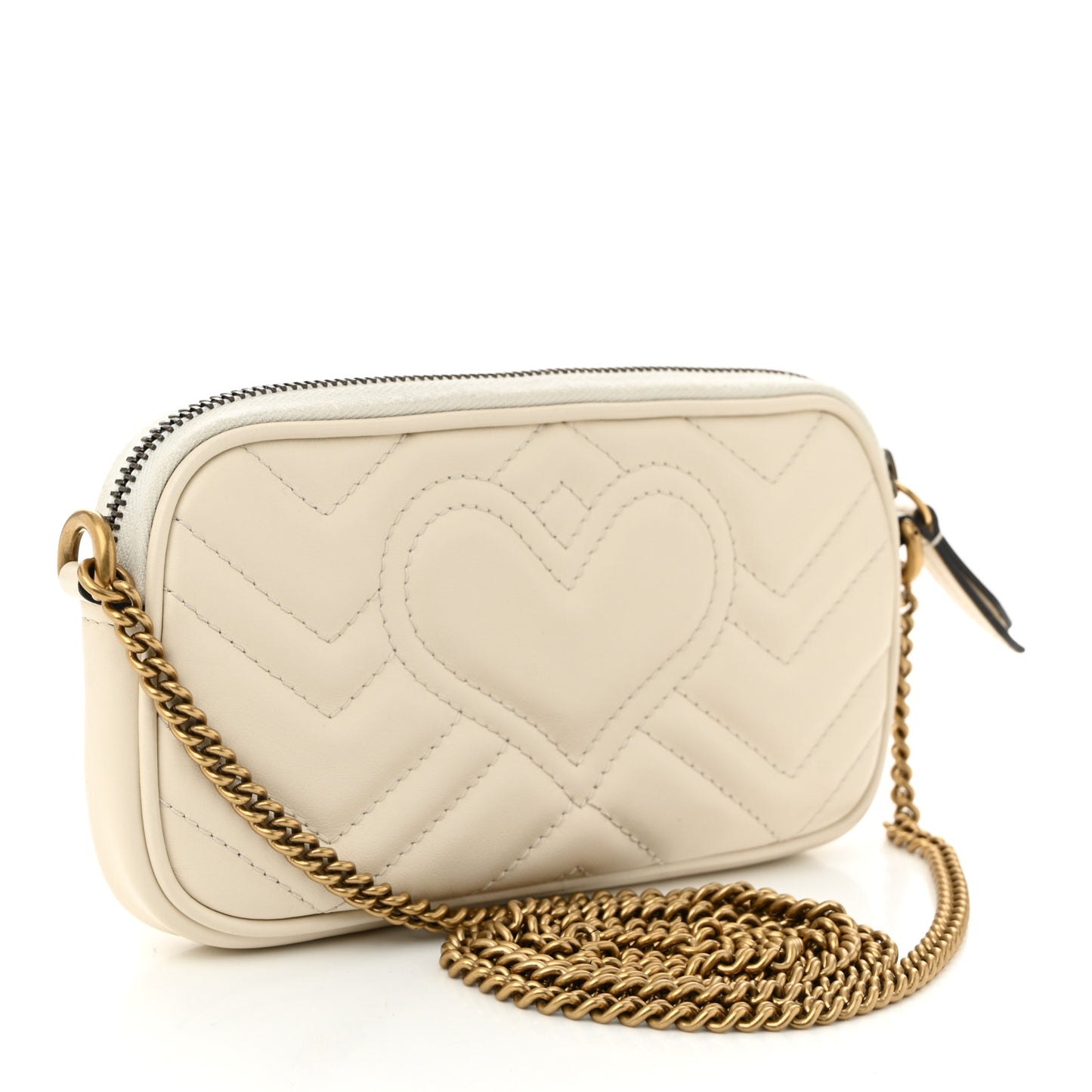 Calfskin Matelasse Mini GG Marmont Chain Crossbody Bag White