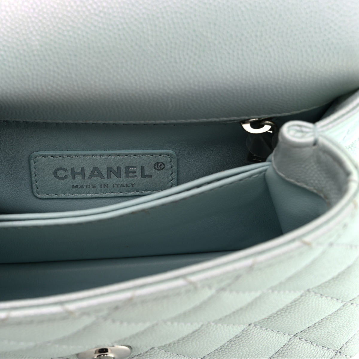 Chanel Iridescent Caviar Quilted Extra Mini Coco Handle Flap Light Blue 6 of 11