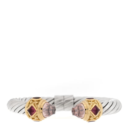 David Yurman Sterling Silver 14K Yellow Gold Rose Quartz Pink Tourmaline 10mm Renaissance Cable Bracelet 1 of 3