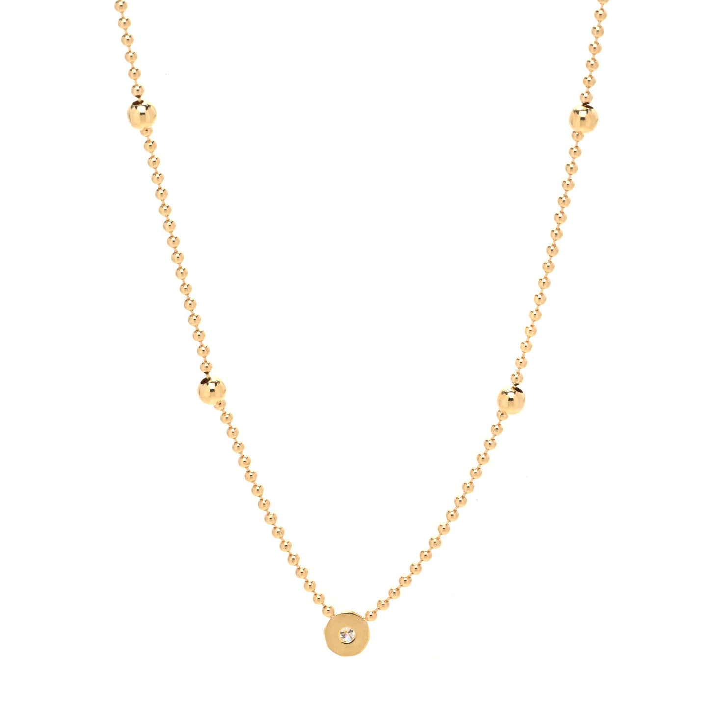 18K Yellow Gold Diamond Alternating Bead Chain Necklace