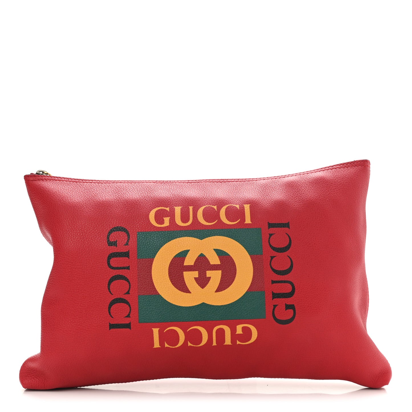 Pebbled Calfskin Large Logo Portfolio Clutch Hibiscus Red