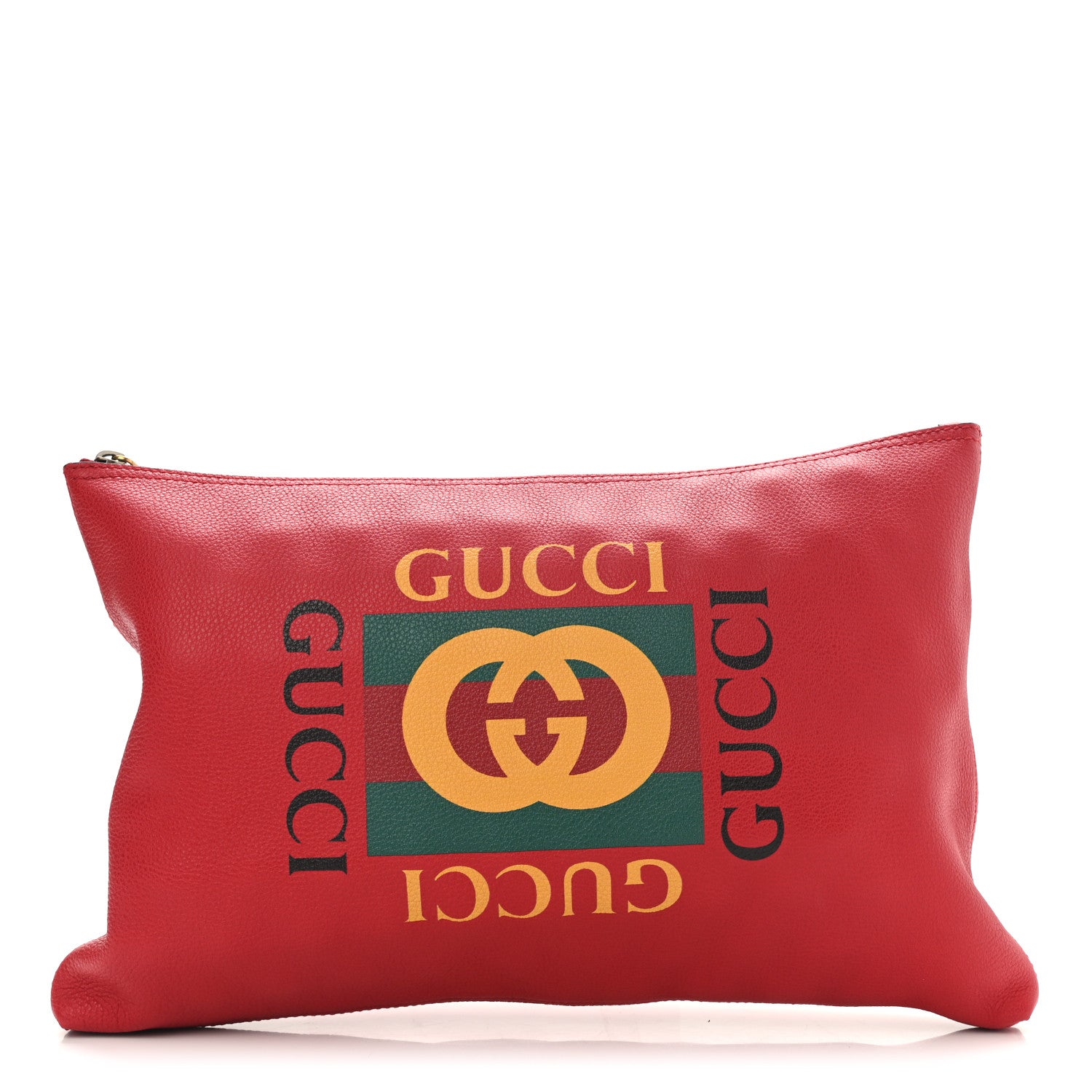 Gucci Pebbled Calfskin Large Logo Portfolio Clutch Hibiscus Red 1 of 7