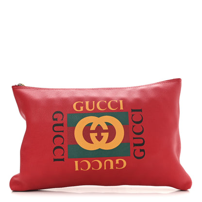 Gucci Pebbled Calfskin Large Logo Portfolio Clutch Hibiscus Red 1 of 7